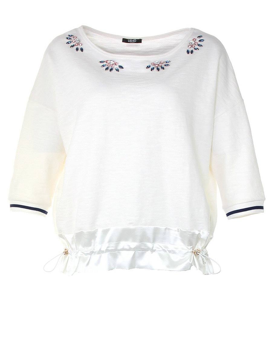 Pullover-Donna-Bianco-Comfort-T16055F0520---Liu-Jo-Sport Pullover-Donna-Bianco-Comfort-T16055F0520---Liu-Jo-Sport