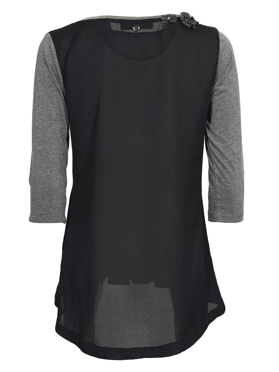 Maglia-Manica-34-Floreale-Grigia-NJT076-1746---Cafè-Noir