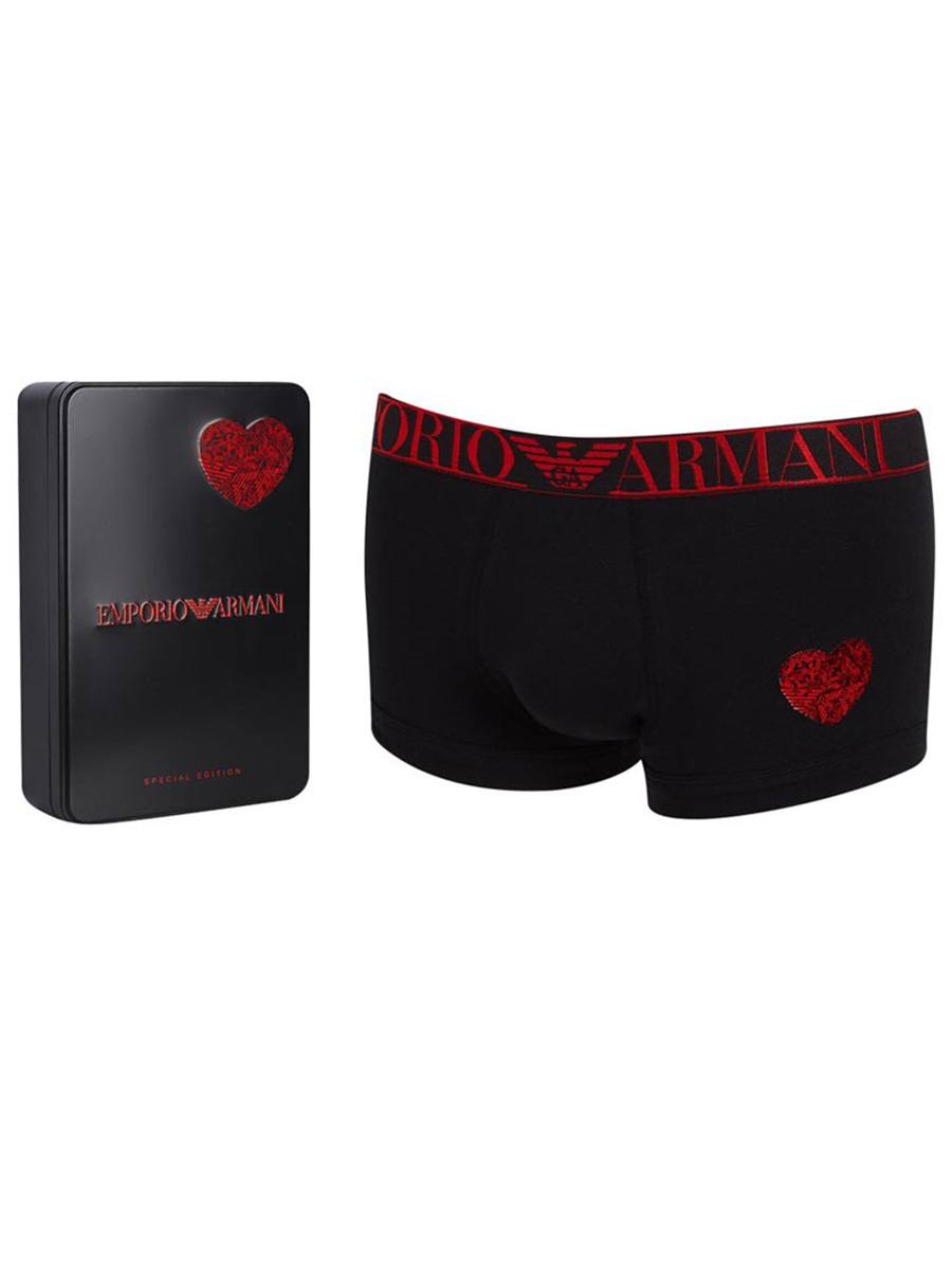 Boxer in Cotone Elasticizzato Nero con Stampa Cuore Rosso San Valentino  111389 7P522 00020 - Emporio Armani | Albos Underwear - Shop Online Intimo