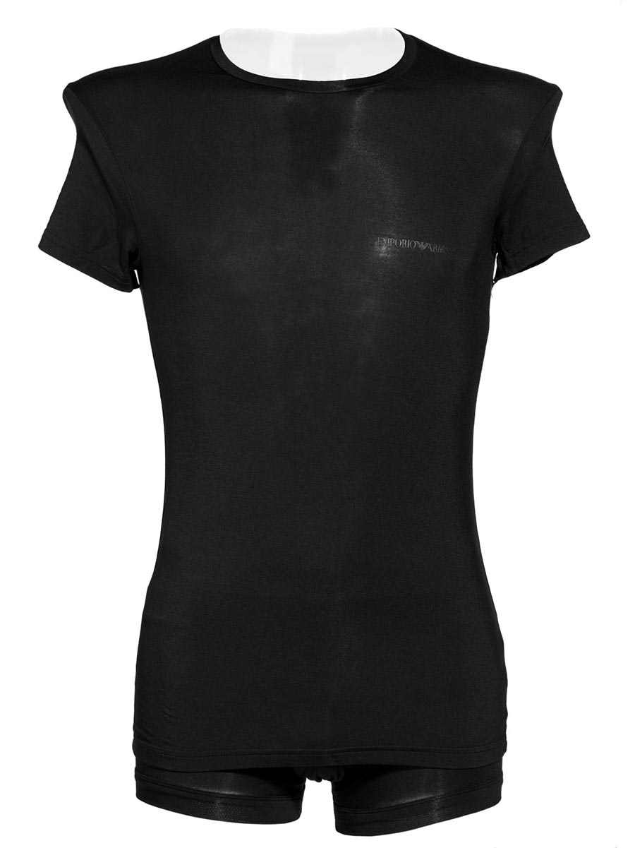 T-shirt Girocollo in Tessuro Elasticizzato Nero 1113415P51100020 - Emporio Armani T-shirt Girocollo in Tessuro Elasticizzato Nero 1113415P51100020 - Emporio Armani