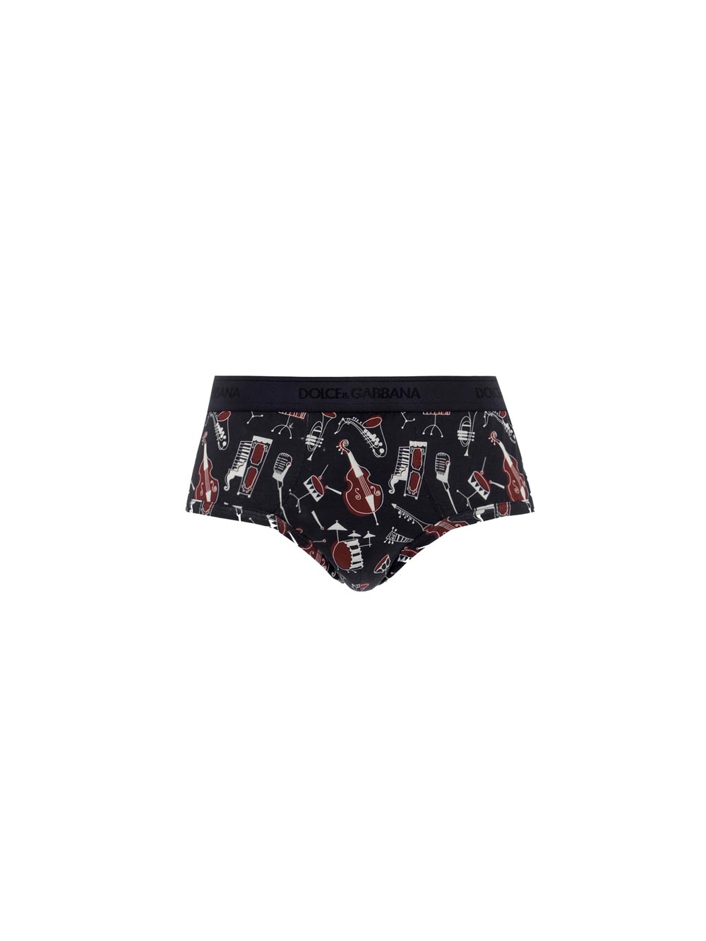 Slip Elasticizzato in Cotone Nero e Stampa con Stumenti Musicali N3A30J FS7TL HN619 - Dolce & Gabbana Slip Elasticizzato in Cotone Nero e Stampa con Stumenti Musicali N3A30J FS7TL HN619 - Dolce & Gabbana
