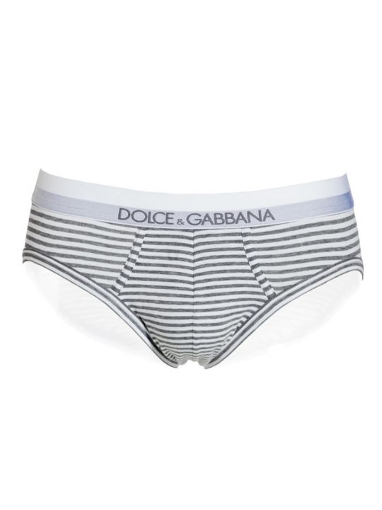 Slip Elasticizzato in Cotone a Righe Bianche e Grigie N3B16J FRGA3 S8062- Dolce & Gabbana