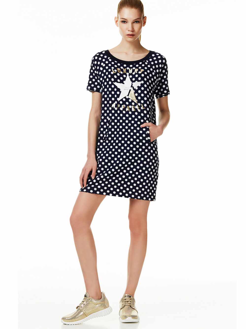 Abito Donna Liu Jo Nero con Stampa a Pois - T17043F0636W9225 Abito Donna Liu Jo Nero con Stampa a Pois - T17043F0636W9225