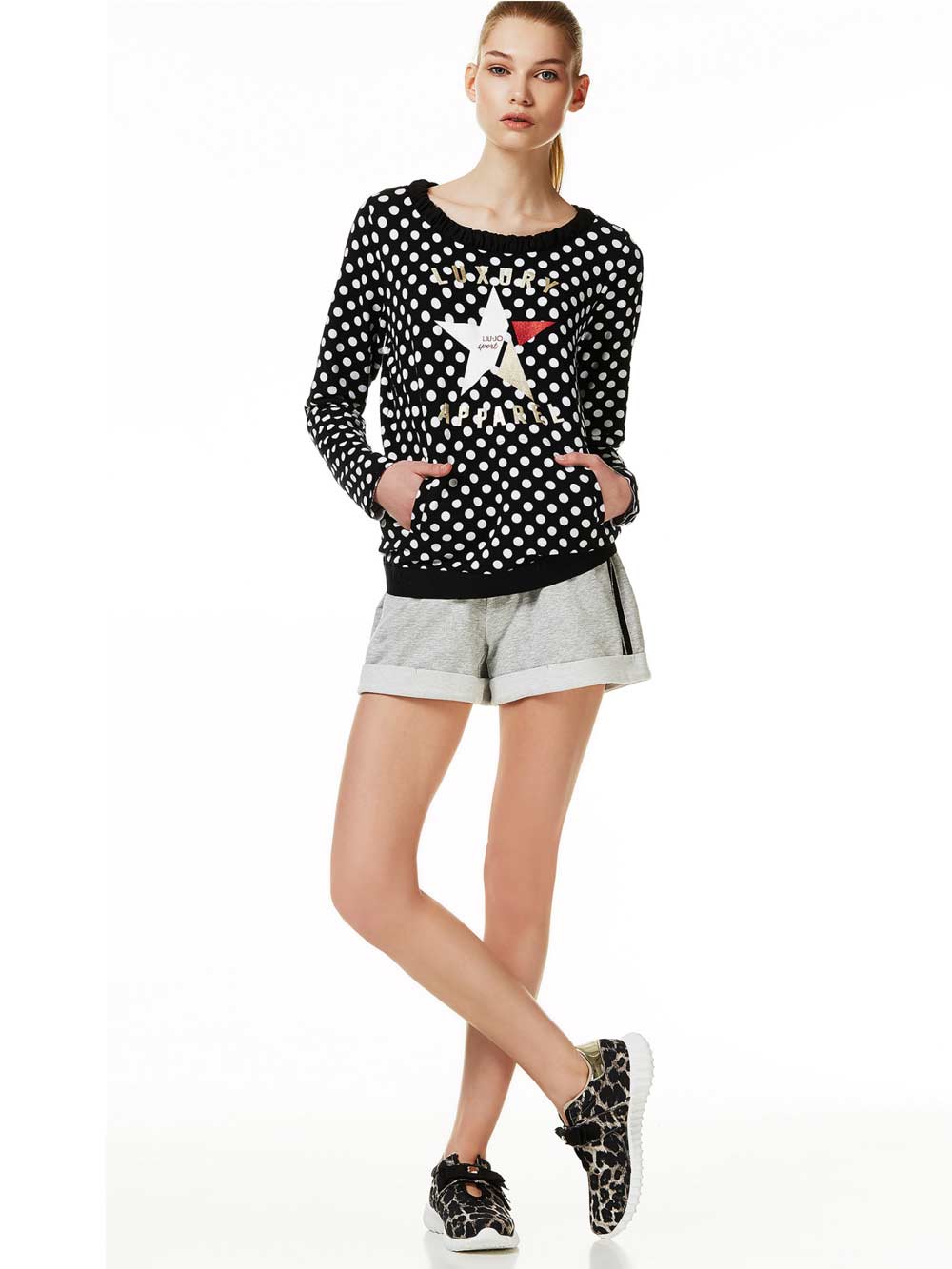 Felpa Donna Liu Jo Nera a Pois - T17040F0636W9225 Felpa Donna Liu Jo Nera a Pois - T17040F0636W9225