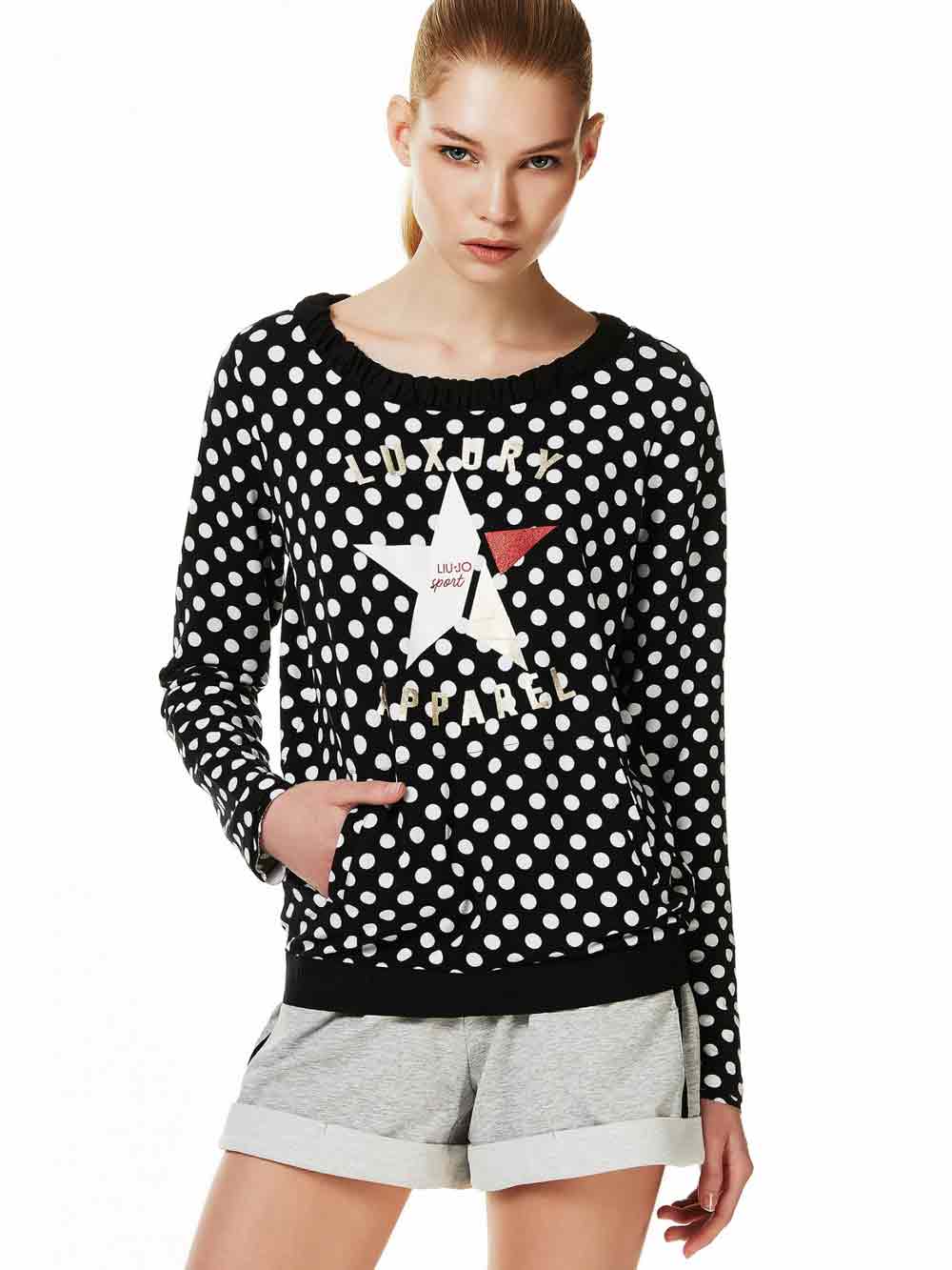Felpa Donna Liu Jo Nera a Pois - T17040F0636W9225 Felpa Donna Liu Jo Nera a Pois - T17040F0636W9225