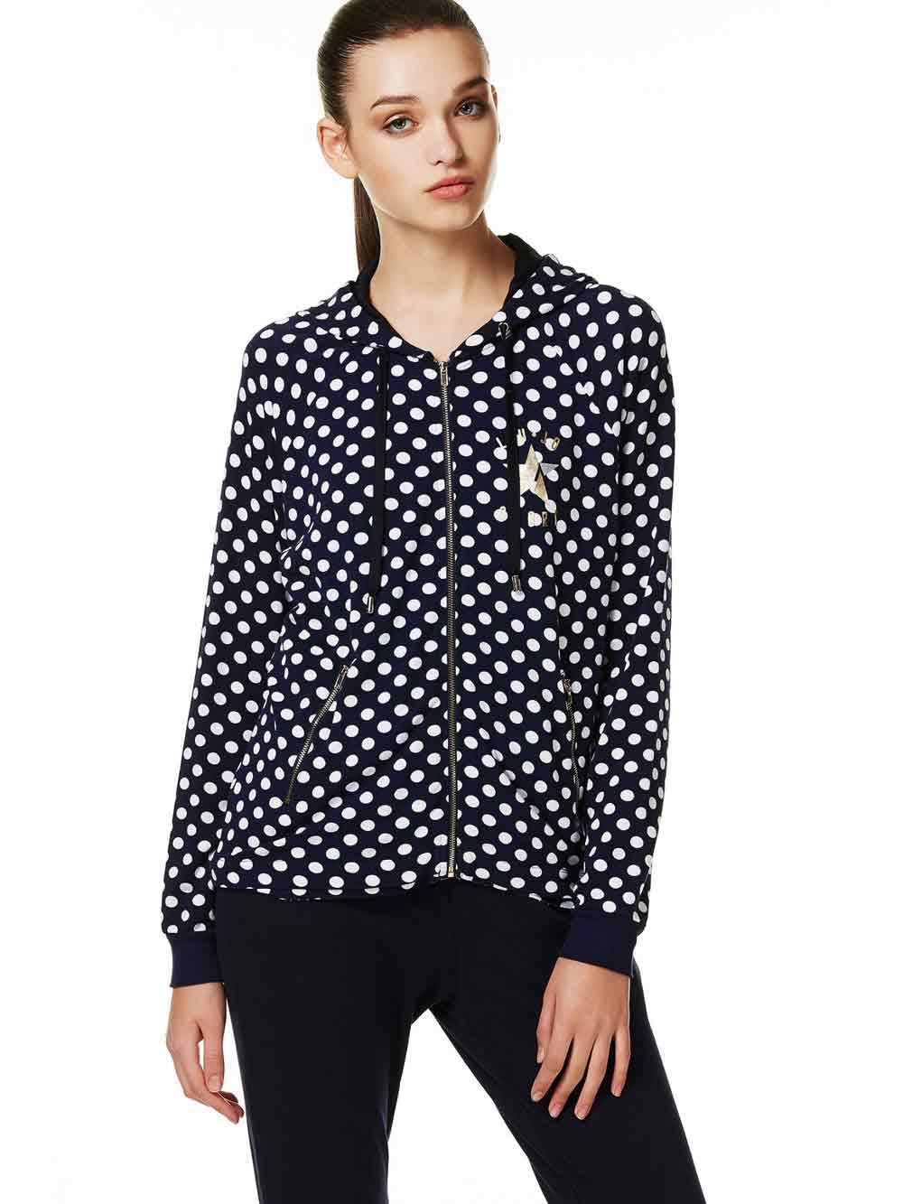 Tuta Donna Liu Jo Blu a Pois con Cappuccio - T17042F0636W9224 Tuta Donna Liu Jo Blu a Pois con Cappuccio - T17042F0636W9224