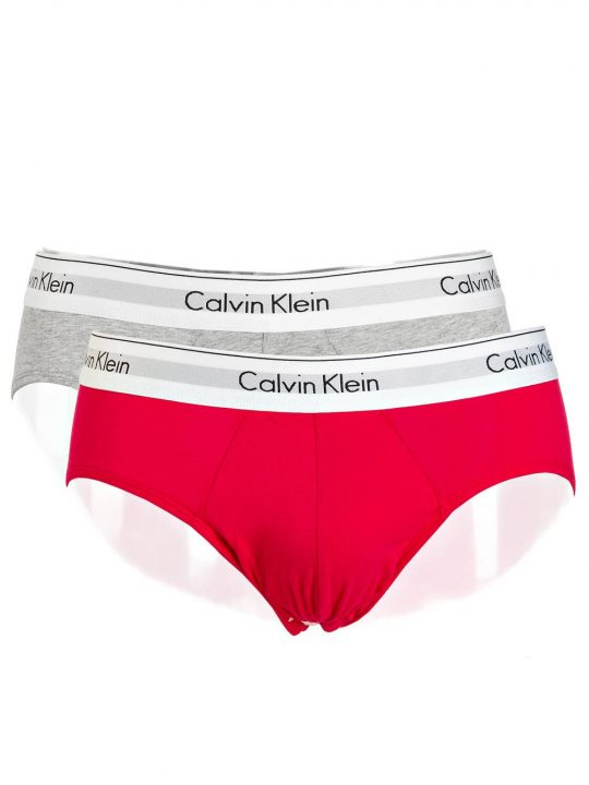 Slip Bipack Uomo Calvin Klein in Cotone Rosso e Grigio - NB1391A5EX