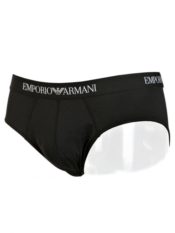 Slip Uomo Emporio Armani Nero con Elastico Logato in Bianco Albos