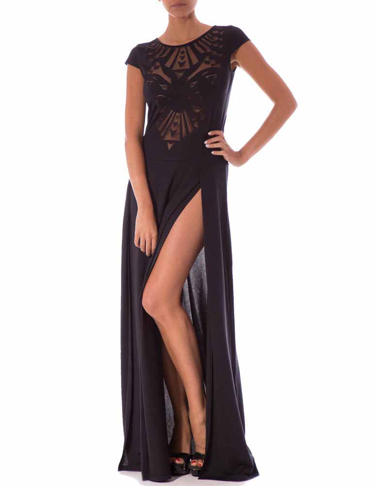 Abito Donna Pin Up Nero con Spacchi Laterali - 18P324A034 (4)