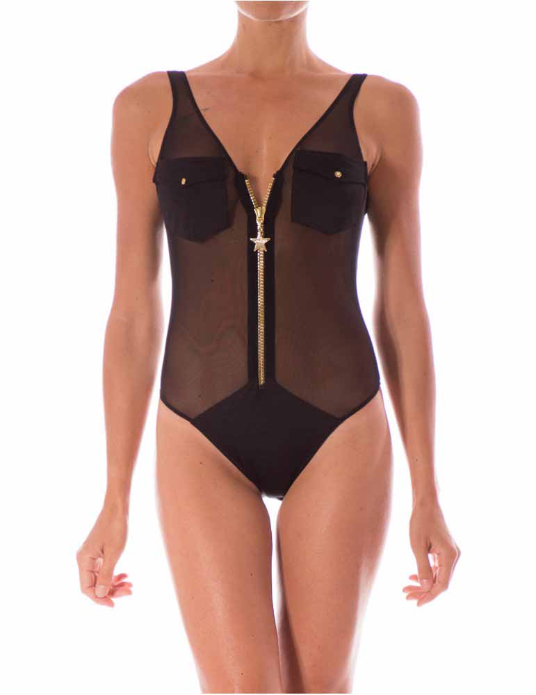 Costume Intero Donna Pin Up Nero In Toulle - 18P3041034 (1)