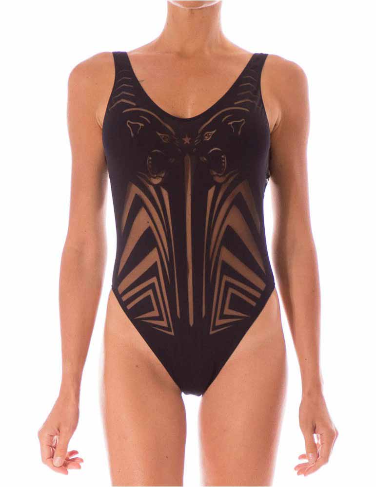 Costume Intero Donna Pin Up Nero con Lavorazione - 18P3231034 (1) Costume Intero Donna Pin Up Nero con Lavorazione - 18P3231034