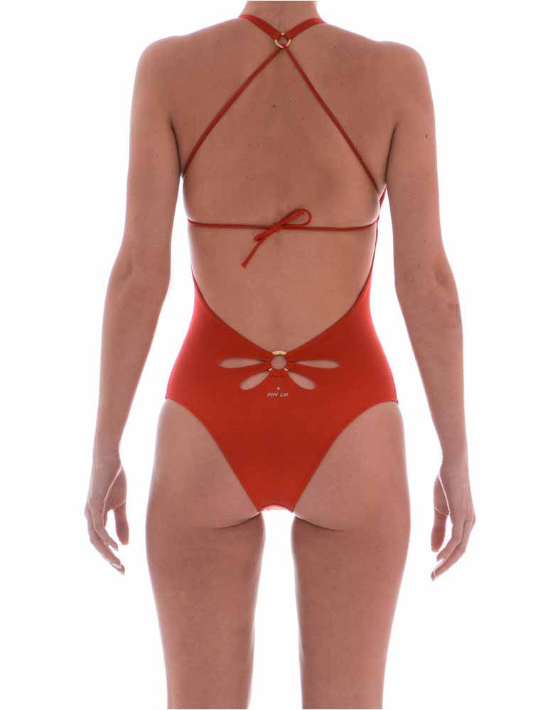 Costume Intero Donna Pin Up Rosso Allacciato Al Collo - 18P3081010 (4)