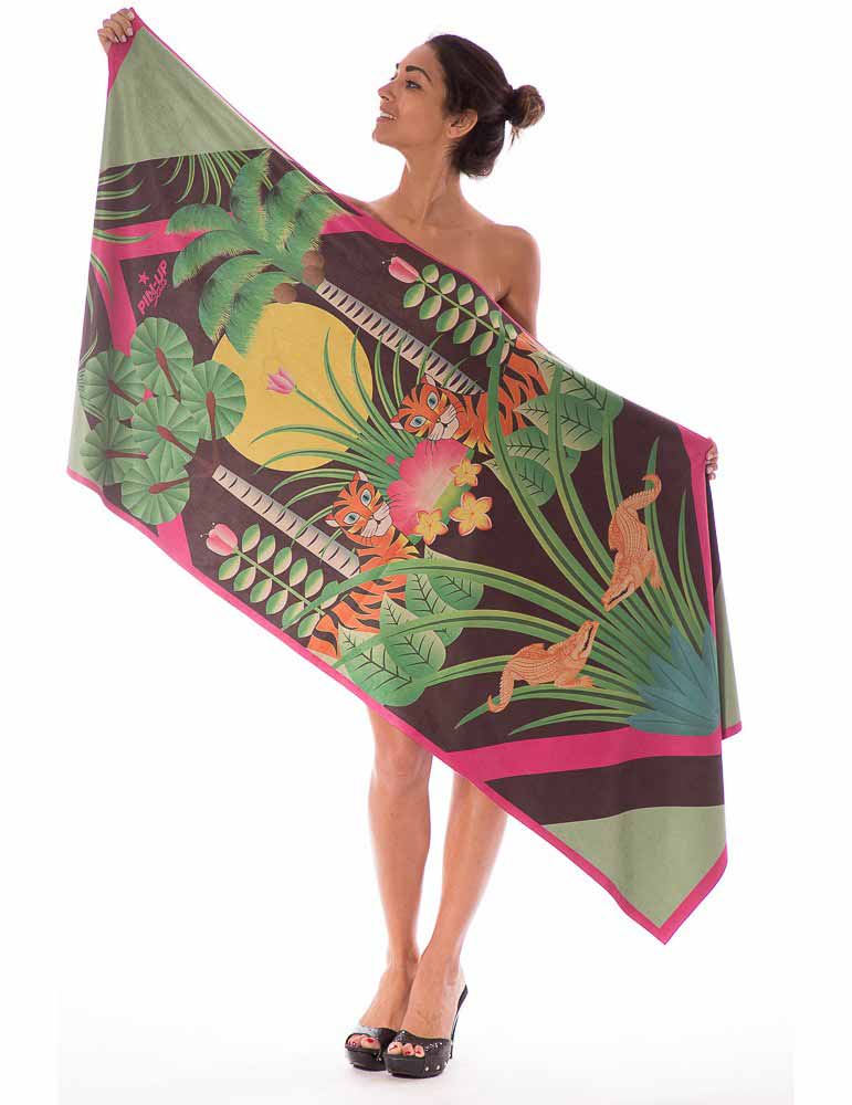 Telo Mare Donna Pin Up Nero con Stampa Jungle - 18P455XT034 (1)