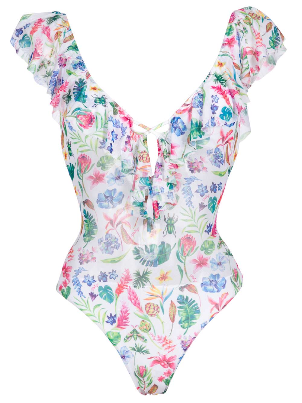 Costume Intero Donna Pin Up Bianco con Stampe Floreali - 18P069I1 Costume Intero Donna Pin Up Bianco con Stampe Floreali - 18P069I1