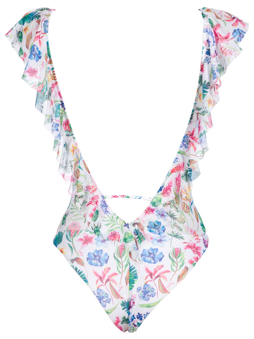 Costume Intero Donna Pin Up Bianco con Stampe Floreali - 18P069I1 Costume Intero Donna Pin Up Bianco con Stampe Floreali - 18P069I1
