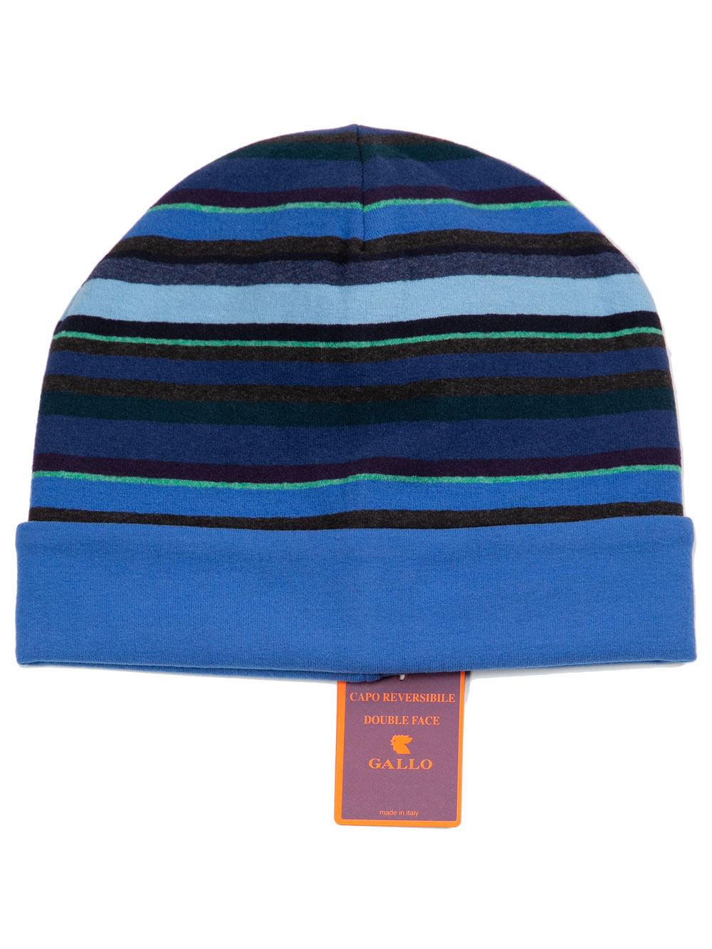 Cappello Cuffia Unisex Gallo Reversibile Fantasia Righe Celeste Blu - AP104373OSC19712897