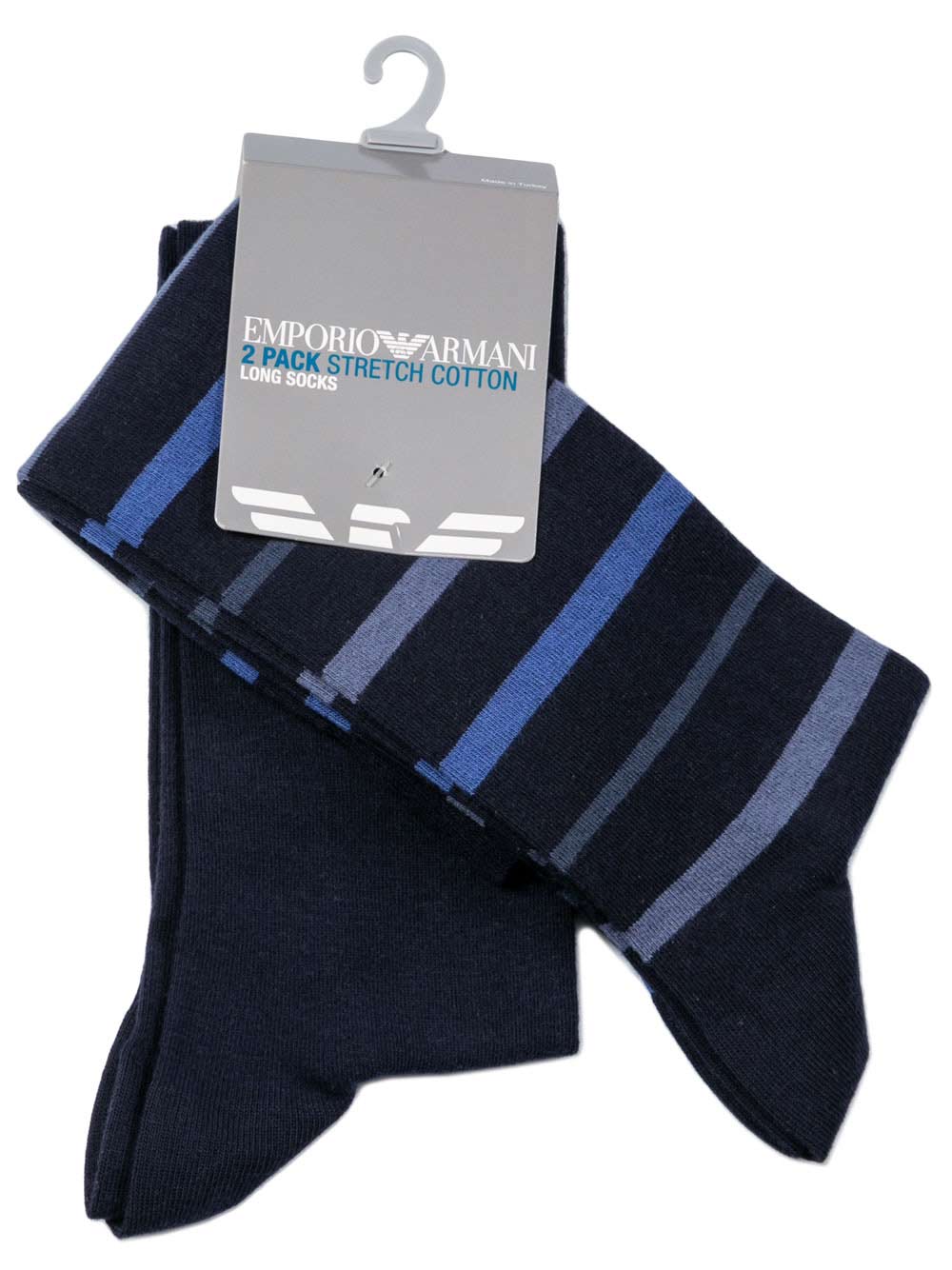 Calzini Corti Uomo Bipack Emporio Armani in Cotone Fantasia Righe Blu - 3023018A293134 Calzini Corti Uomo Bipack Emporio Armani in Cotone Fantasia Righe Blu - 3023018A293134