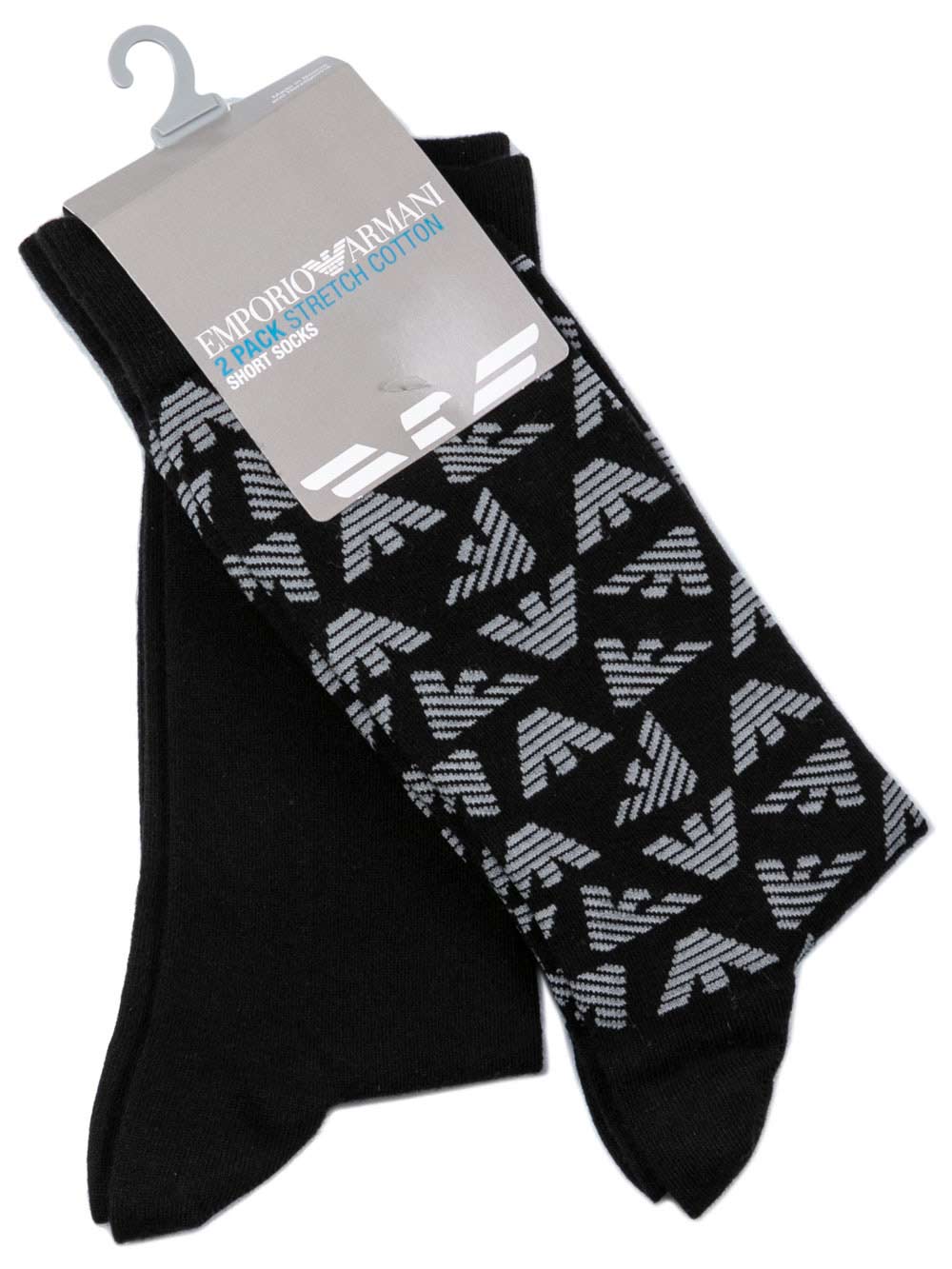 Calzini Corti Uomo Bipack Emporio Armani in Cotone Nero - 3023028A284321 Calzini Corti Uomo Bipack Emporio Armani in Cotone Nero - 3023028A284321