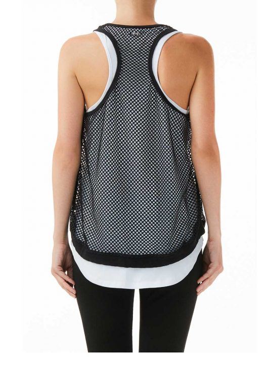 Canottiera 2 Pezzi Donna Liu Jo Sport Bianca con Stampa e Rete Nera - T19149J569303668