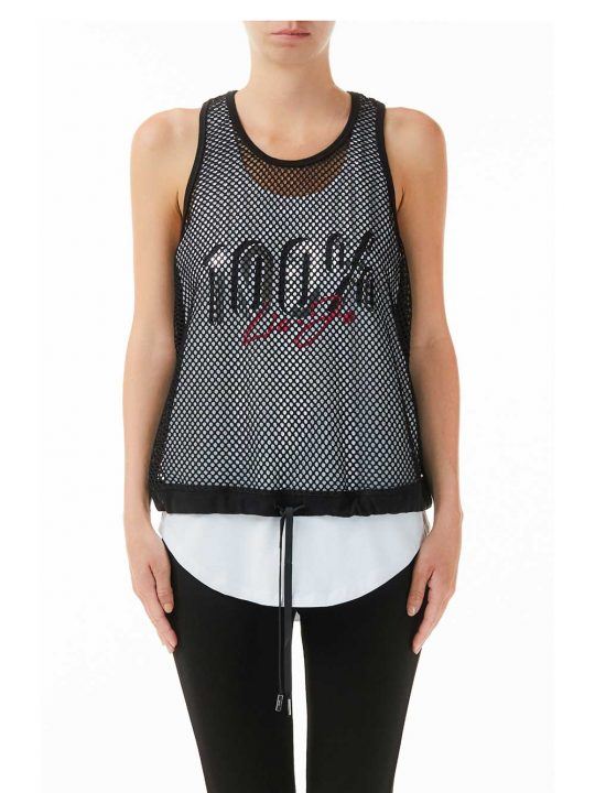 Canottiera 2 Pezzi Donna Liu Jo Sport Bianca con Stampa e Rete Nera - T19149J569303668