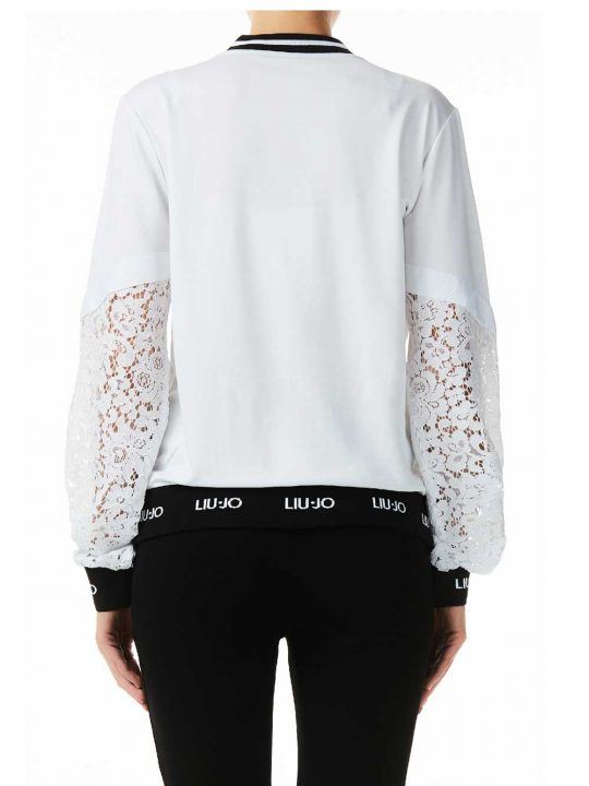 Felpa Aperta Donna Liu Jo Sport con Ricami Bianca - T19090J565110601