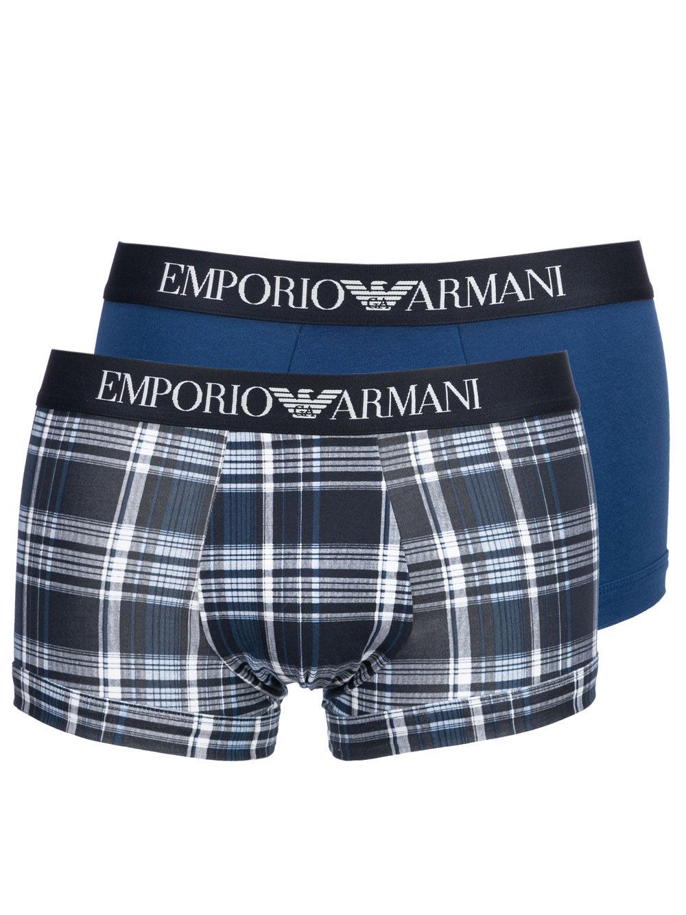 Boxer Bipack Uomo Emporio Armani in Cotone Blu e Fantasia Madras - 1112109P50458135 Boxer Bipack Uomo Emporio Armani in Cotone Blu e Fantasia Madras - 1112109P50458135