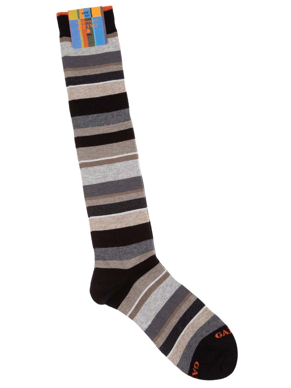 Gambaletto Uomo Gallo in Cotone Fantasia Righe Nero Panna - AP10341311765 Gambaletto Uomo Gallo in Cotone Fantasia Righe Nero Panna - AP10341311765