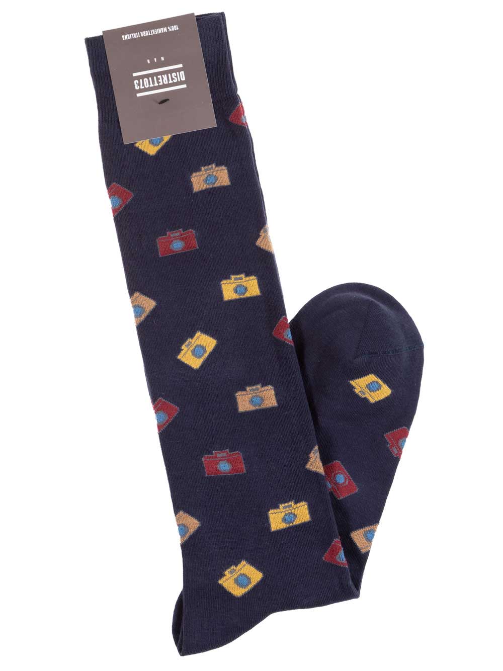 Gambaletto Uomo Distretto 73 in Cotone Blu Fantasia Macchine Fotografiche - 68352BLU Gambaletto Uomo Distretto 73 in Cotone Blu Fantasia Macchine Fotografiche - 68352BLU