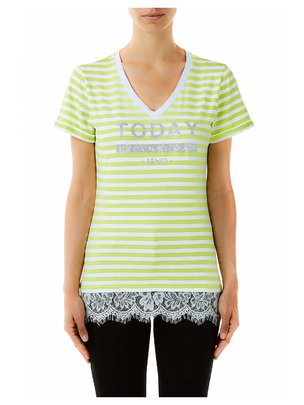 T-Shirt Donna Liu Jo Sport Fantasia Righe Bianche e Gelsomino - TA0164J5952B3665 T-Shirt Donna Liu Jo Sport Fantasia Righe Bianche e Gelsomino - TA0164J5952B3665