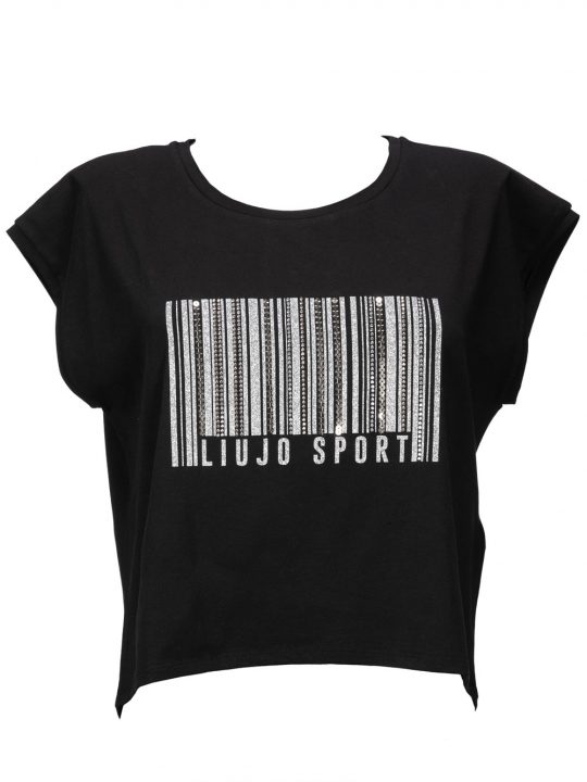 T-Shirt Donna Liu Jo Sport Nera Stampa Codice a Barre in Glitter - TA0115J500322222