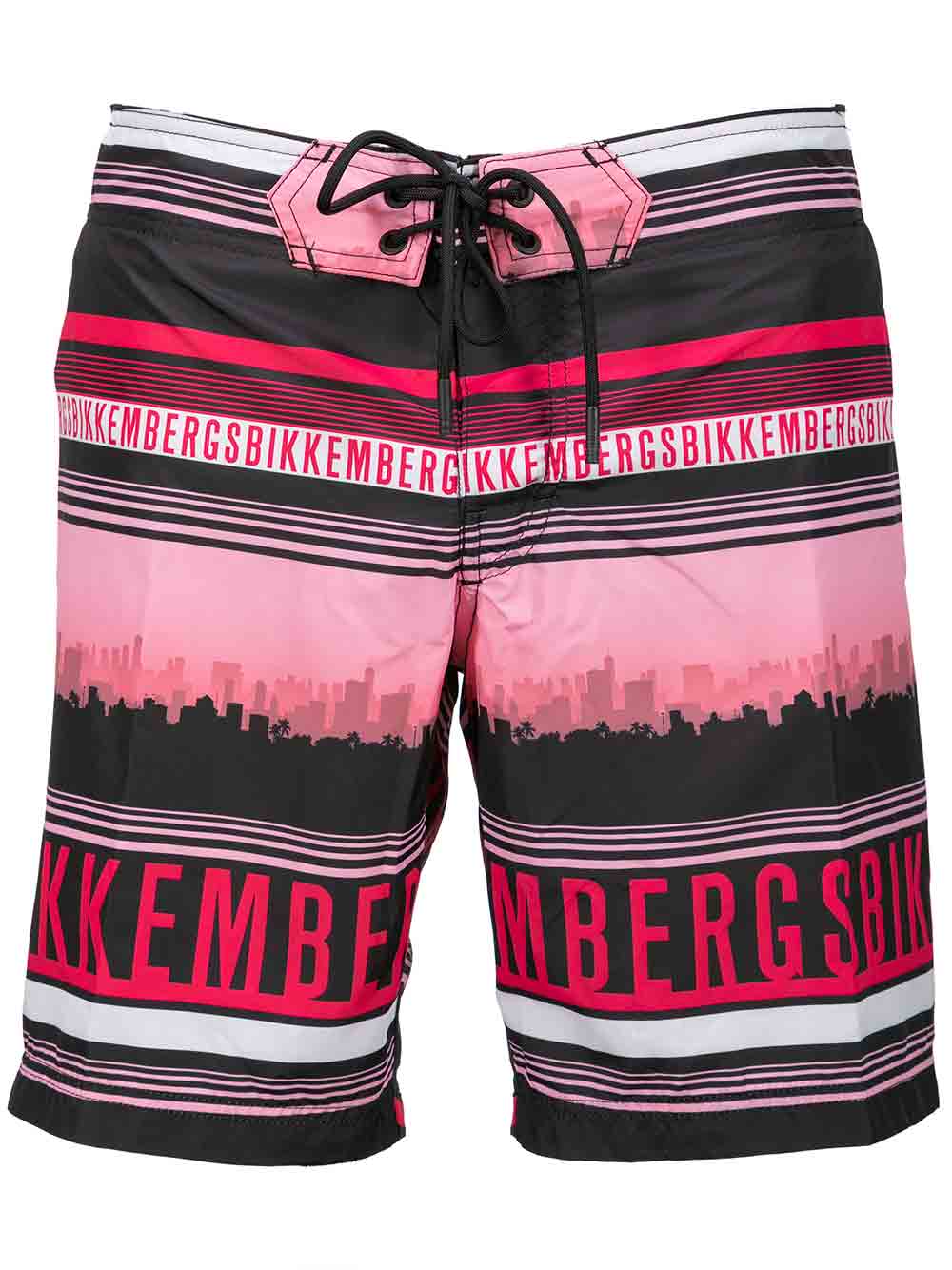 Boxer Mare Medio Uomo Bikkembergs Nero e Fucsia stampa Grattacieli - VBKB04891S302 Boxer Mare Medio Uomo Bikkembergs Nero e Fucsia stampa Grattacieli - VBKB04891S302