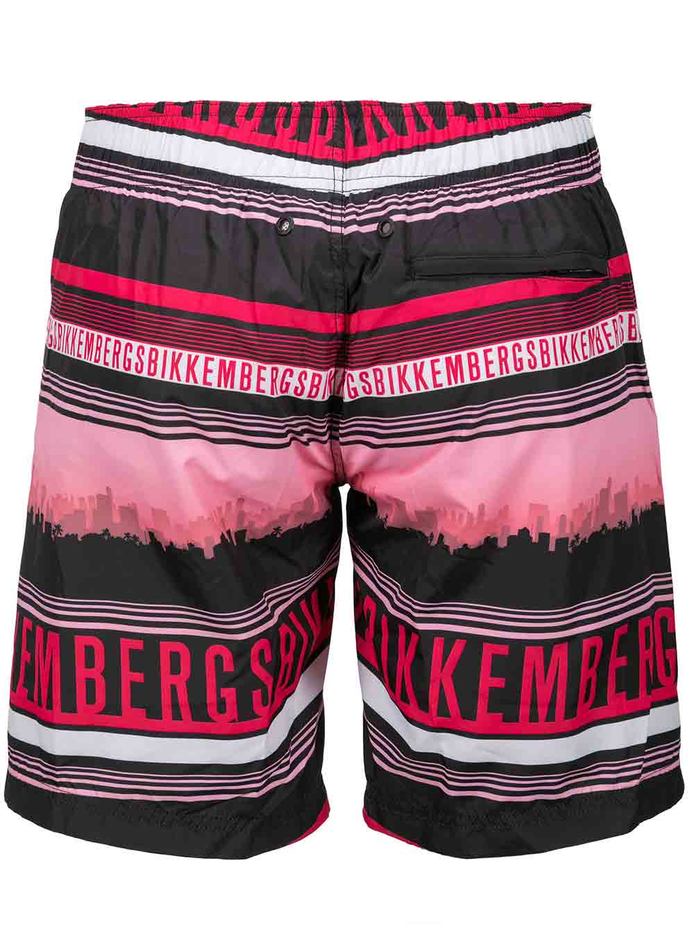 Boxer Mare Medio Uomo Bikkembergs Nero e Fucsia stampa Grattacieli - VBKB04891S302