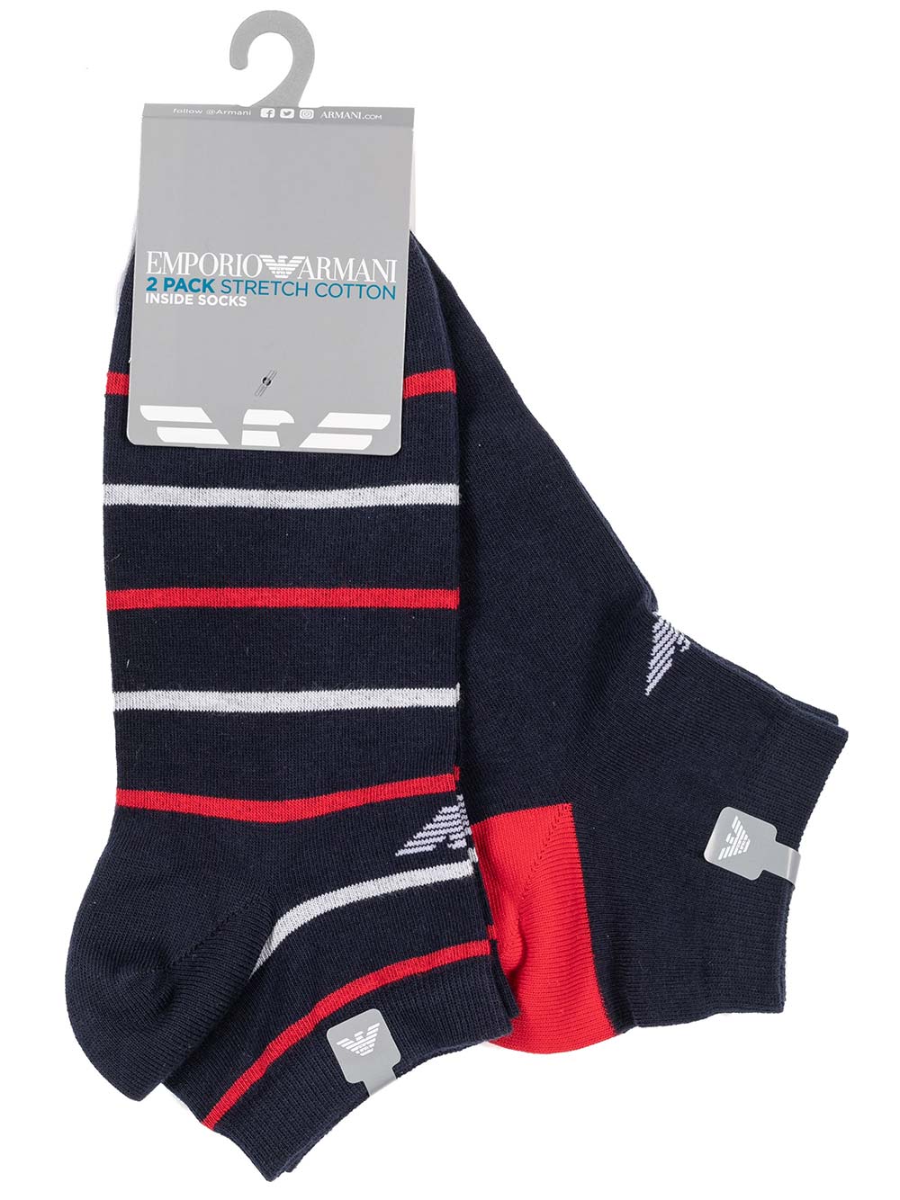 Calzino Sport Bipack Uomo Corto Emporio Armani Blu e Righe - 3022280P29335 Calzino Sport Bipack Uomo Corto Emporio Armani Blu e Righe - 3022280P29335