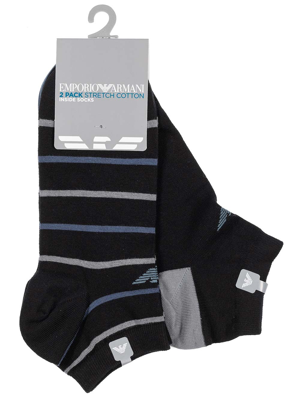 Calzino Sport Bipack Uomo Corto Emporio Armani Grigio e Righe - 3022280P29320 Calzino Sport Bipack Uomo Corto Emporio Armani Grigio e Righe - 3022280P29320