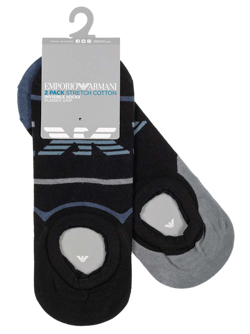 Calzino Sport Bipack Uomo Sottocaviglia Emporio Armani Nero e Righe - 3042280P29320 Calzino Sport Bipack Uomo Sottocaviglia Emporio Armani Nero e Righe - 3042280P29320