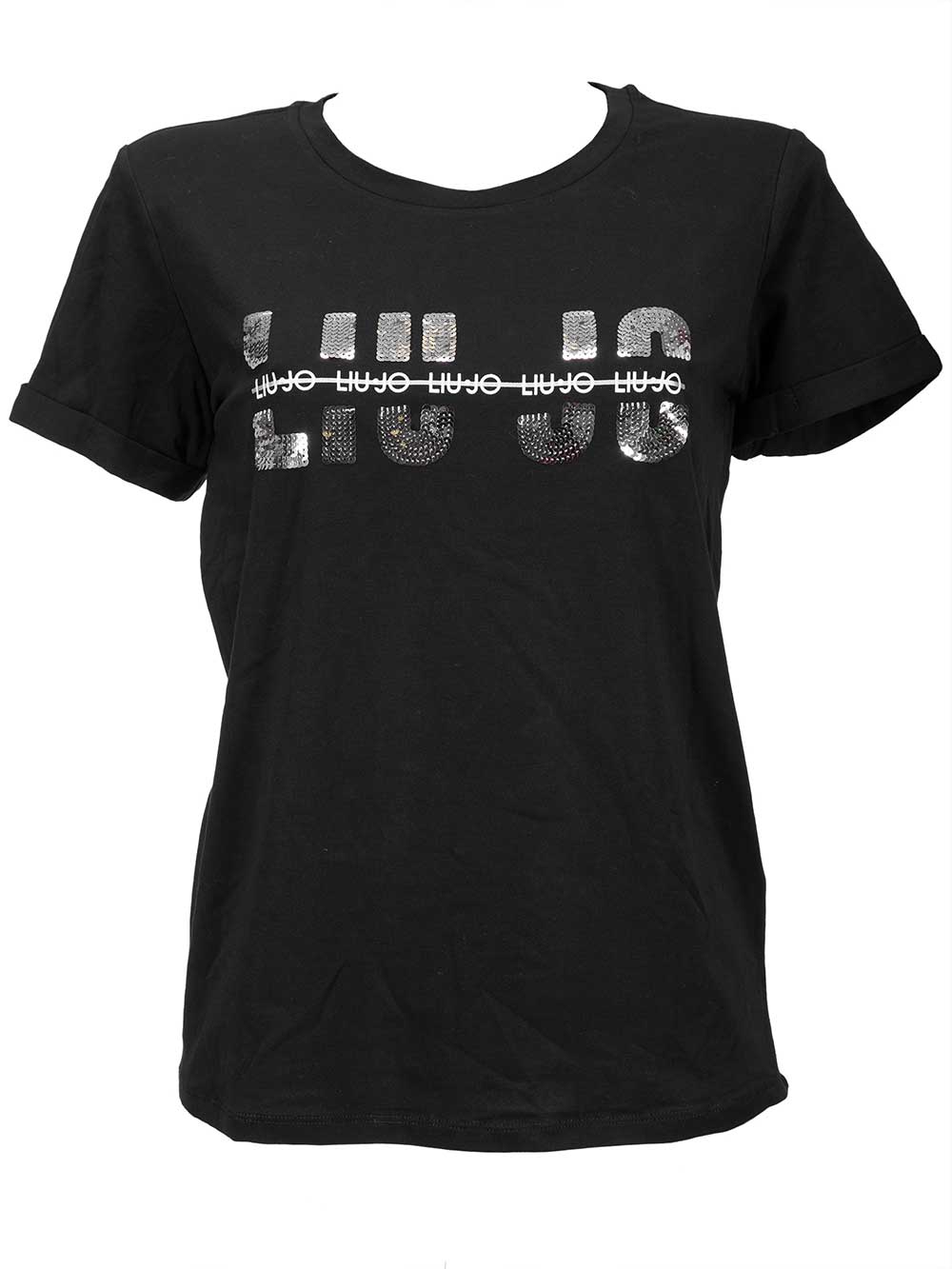 T-Shirt Donna Liu Jo Sport Nera in cotone leggermente elasticizzato - TA0023J500322222