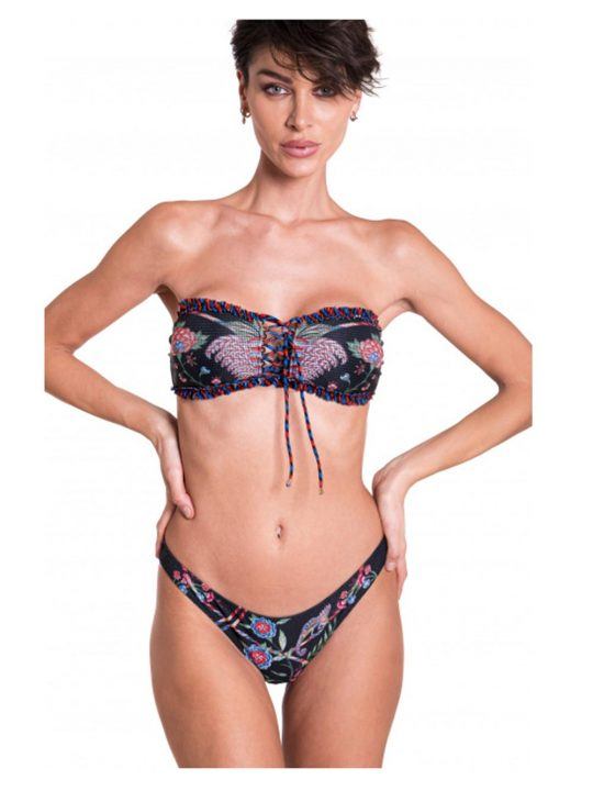 Bikini Donna Pin Up Stars fondo nero con stampa camaleonte floreale - 20P093C34