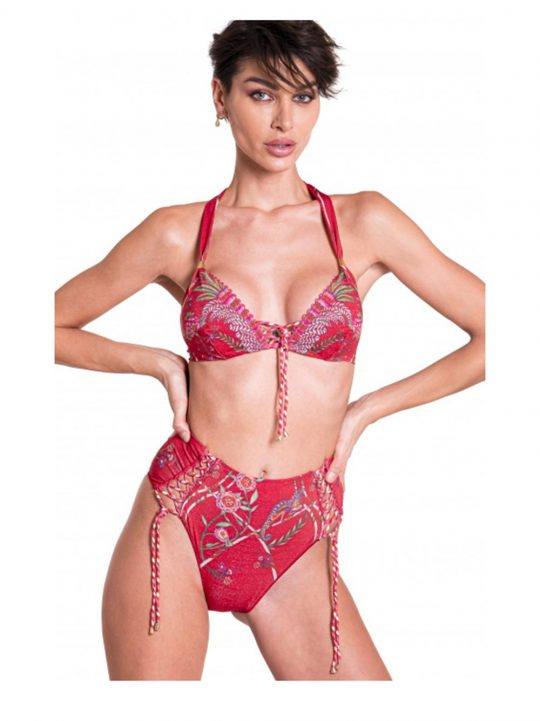 Bikini Donna Pin Up Stars fondo rosso con stampa camaleonte floreale - 20P091H10