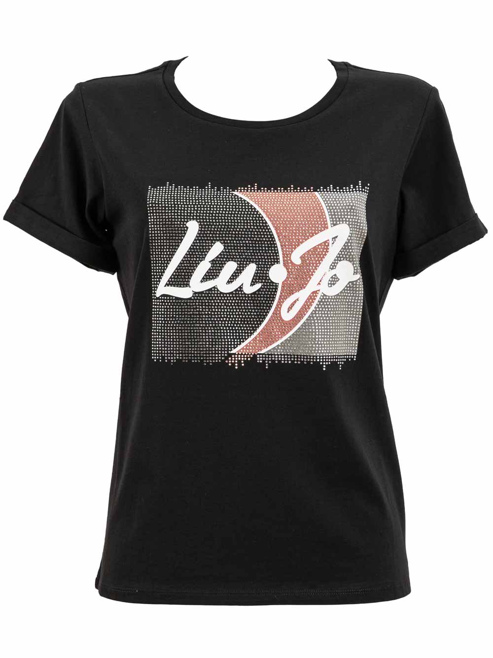 Maglietta Donna Liu Jo Sport con Logo Liu Jo e Strass Nera - TA1158J6045B3280 Maglietta Donna Liu Jo Sport con Logo Liu Jo e Strass Nera - TA1158J6045B3280