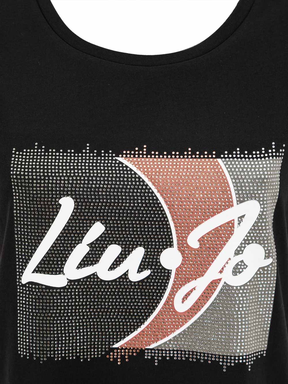 Maglietta Donna Liu Jo Sport con Logo Liu Jo e Strass Nera - TA1158J6045B3280 Maglietta Donna Liu Jo Sport con Logo Liu Jo e Strass Nera - TA1158J6045B3280