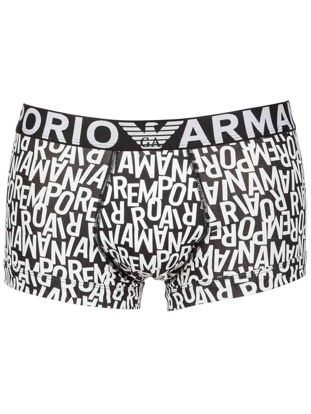 Boxer Parigamba Uomo Emporio Armani Fondo Nero con Stampe Logo Bianche - 1113891P50698620