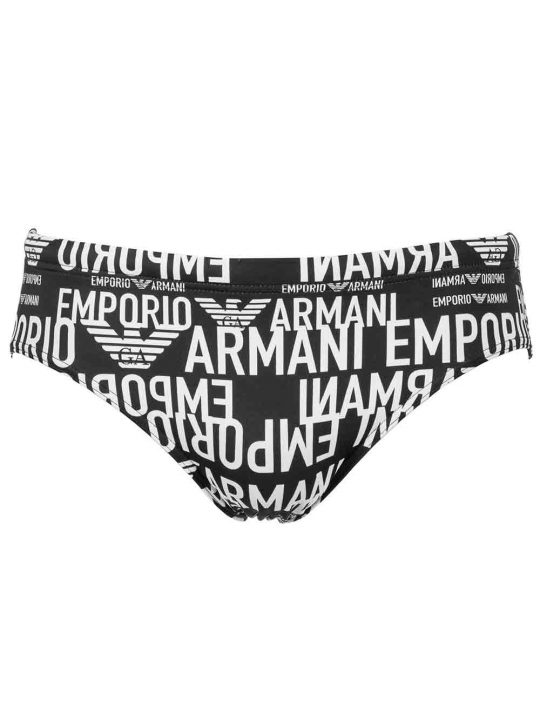 Slip Mare Uomo Emporio Armani Nero con Fantasia Logo Bianco - 2117231P40920