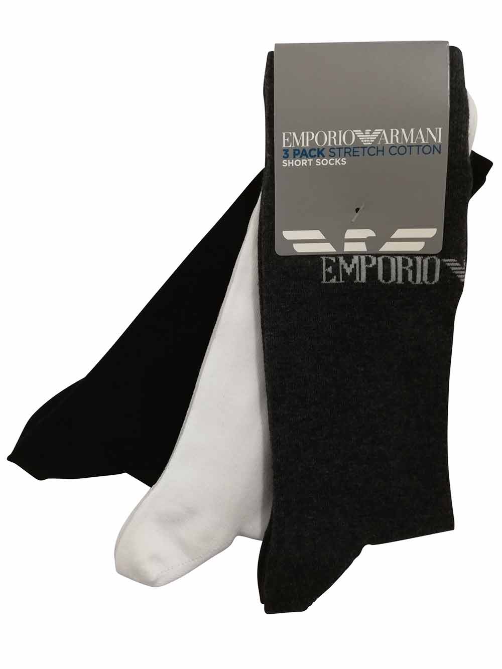 Calzino Corto Americano Uomo Tripack Emporio Armani Grigio Bianco e Nero - 3024021A2547121 Calzino Corto Americano Uomo Tripack Emporio Armani Grigio Bianco e Nero - 3024021A2547121