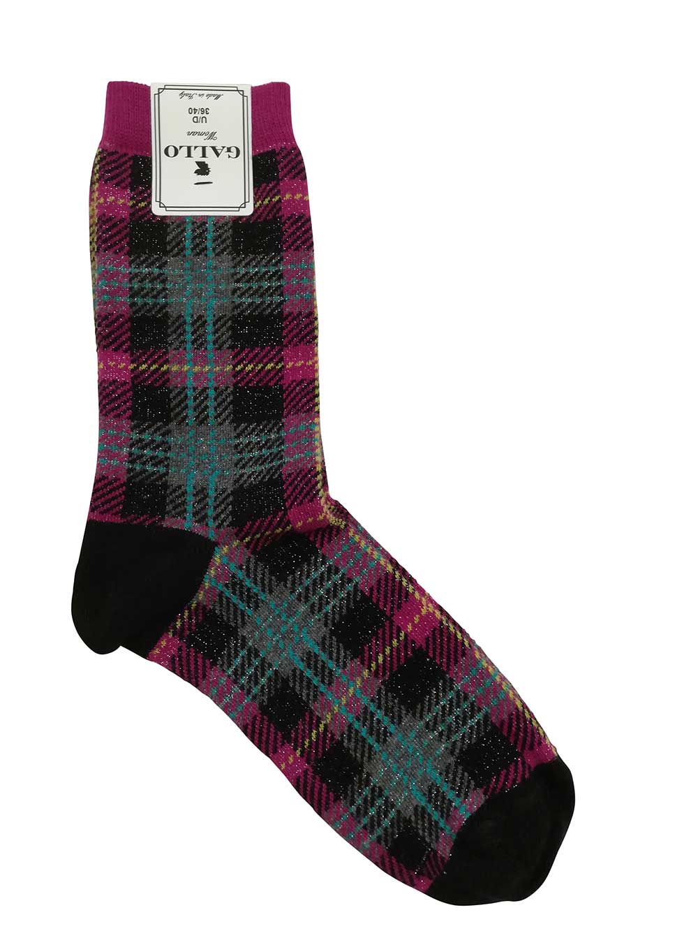 Calzino Corto Medio Donna Gallo in Cotone Elasticizzato e Microlurex Fantasia Madras Nero - AP51237412291 Calzino Corto Medio Donna Gallo in Cotone Elasticizzato e Microlurex Fantasia Madras Nero - AP51237412291