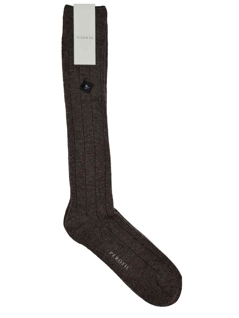 Calza Gambaletto Uomo pesante a coste larghe color glacé scuro melange Perofil - VPRC92715C0