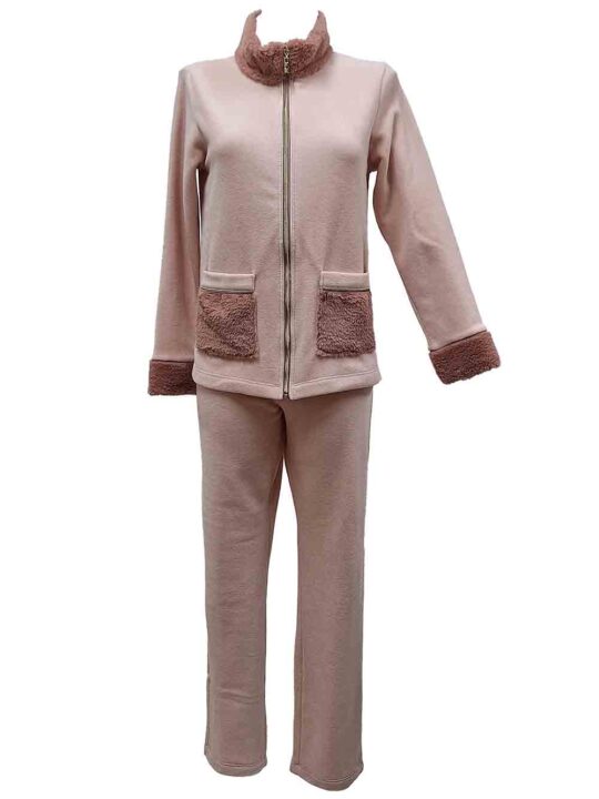 Pigiama donna rosa antico chiaro in morbido e caldo pile Maryplaid - 6P84183B508