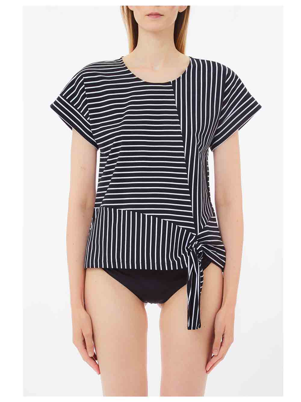 Maglia Donna Liu Jo Beachwear bicolor fondo nero rigata in bianco - VA5182J4909M9173 (1)
