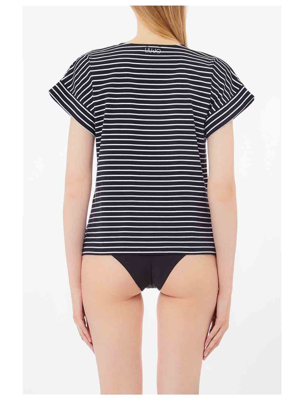Maglia Donna Liu Jo Beachwear bicolor fondo nero rigata in bianco - VA5182J4909M9173 (2)